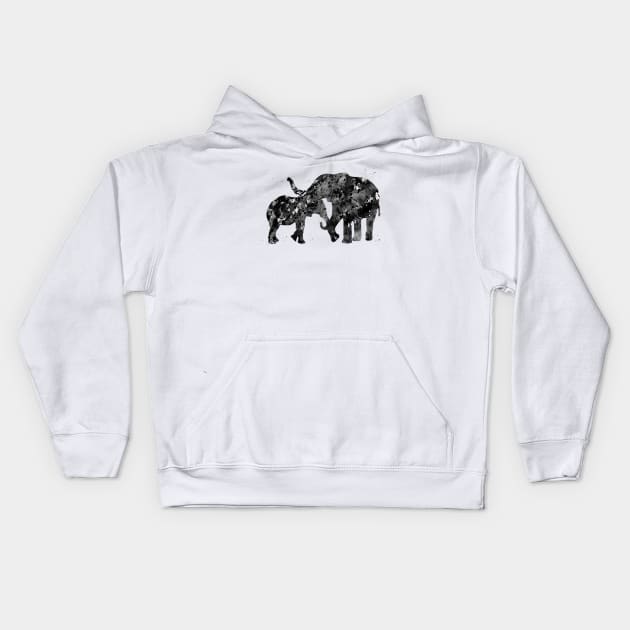 Mother and Daughter Elephants Hugging Kids Hoodie by erzebeth